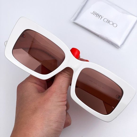 ? Jimmy Choo VITA/S SZJ Sunglasses Ivory Burgundy Rectangle Women main image 9